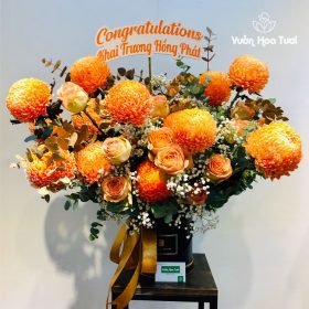 Lẵng Hoa Cúc Mẫu Đơn Cam Hồng Coral Reef 