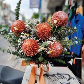 Lẵng Hoa Tri Ân Cúc Mẫu Đơn Nâu