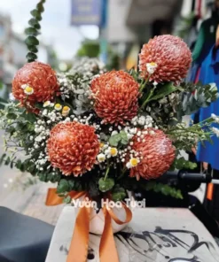 Lẵng Hoa Tri Ân Cúc Mẫu Đơn Nâu