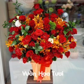 Lẵng Hoa Khai Trương Hồng Đỏ Lan Mokara