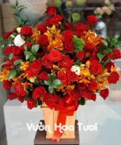 Lẵng Hoa Khai Trương Hồng Đỏ Lan Mokara