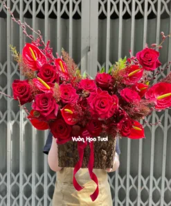 Lẵng Hoa Khai Trương Hồng Đỏ LuckiGarden