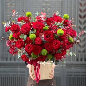 Lẵng Hoa Khai Trương Hồng Đỏ Ping Pong Xanh