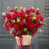 Lẵng Hoa Khai Trương Hồng Đỏ Ping Pong Xanh