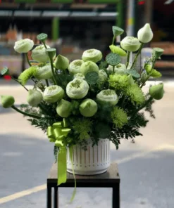 đặt ngay mẫu lẵng hoa sinh nhật sen xanh tặng sếp