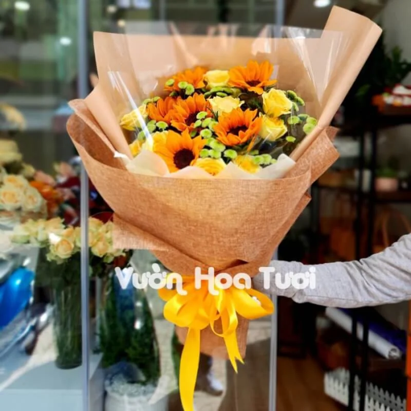 Bó Hoa Hướng Dương Phối Hồng Vàng