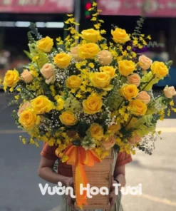 Lẵng Hoa Hồng Vàng Vũ Nữ Dịu Dàng