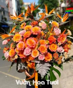 Lẵng Hoa Chúc Mừng Hồng Cam Spirit Thiên Điểu