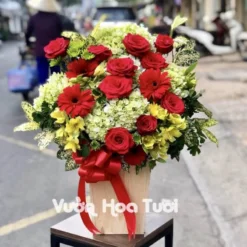 Lẵng Hoa Khai Trương Hồng Đỏ Tú Cầu