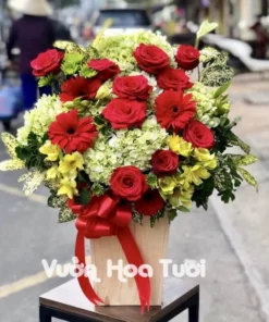 Lẵng Hoa Khai Trương Hồng Đỏ Tú Cầu