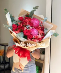 Bó hoa Cúc Mẫu Đơn Hồng Đỏ