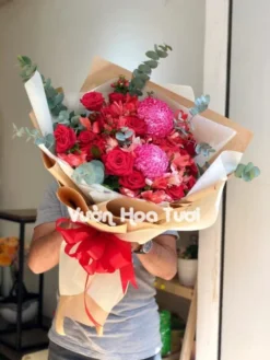 Bó hoa Cúc Mẫu Đơn Hồng Đỏ