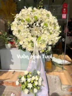 Kệ Hoa Chia Buồn Trắng Sen Xanh