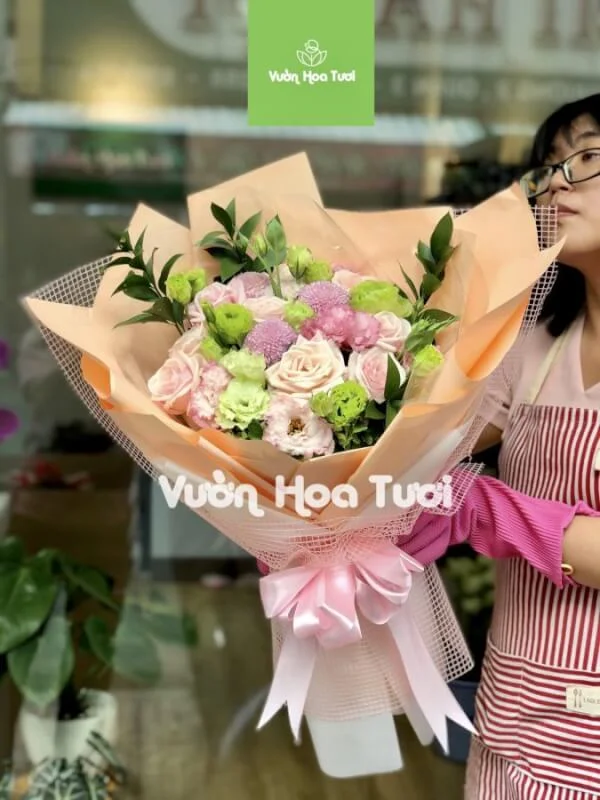 Bó hoa hồng mix Cát tường
