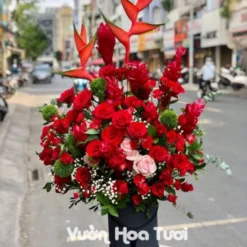 Lẵng Hoa Khai Trương Hồng đỏ