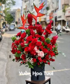 Lẵng Hoa Khai Trương Hồng đỏ