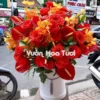 Lẵng Hoa Khai Trương Hồng đỏ mix Lan