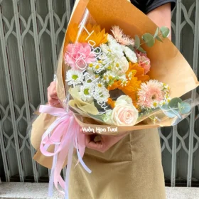 Bó Hoa Hướng Dương Vàng Mix Hồng Xinh