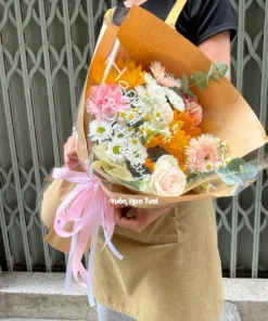 Bó Hoa Hướng Dương Vàng Mix Hồng Xinh