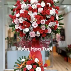 Kệ Hoa Khai Trương Tone Đỏ Hồng Thiên Điểu