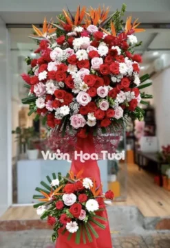 Kệ Hoa Khai Trương Tone Đỏ Hồng Thiên Điểu