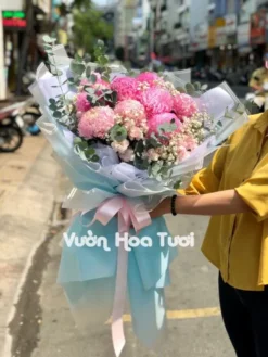 Bó Hoa Cúc Mẫu Đơn Hồng 10 Bông