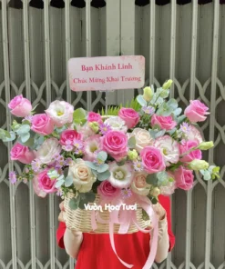 Giỏ Hoa Tươi Chúc Mừng Hồng Cánh Sen