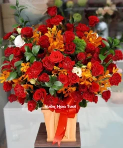 Lẵng hoa khai trương đỏ cẩm chướng 1