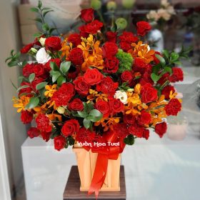 Lẵng hoa khai trương đỏ cẩm chướng 1