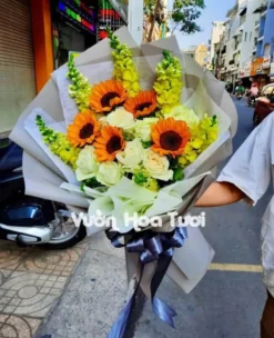 Bó Hoa Hướng Dương Sự Kiện Phối Hồng Trắng