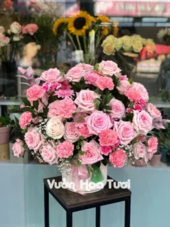 Lẵng Hoa Hồng Ohara Khai Trương <br> phối Cẩm Chướng Chậu hoa hồng Ohara 2