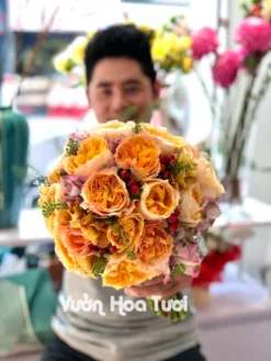 Bó hoa cưới hồng Juliet cam