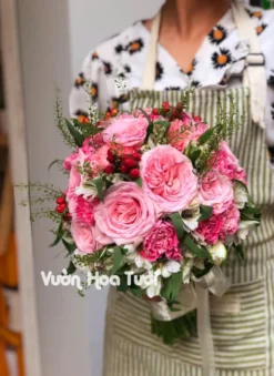 Bó Hoa Cưới Cầm Tay Hồng Ohara Dịu Dàng Bó hoa cưới Hồng Ohara