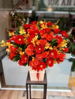 Lẵng Hoa Hồng Đỏ Đồng Tiền Khai Trương