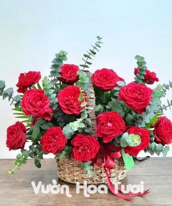 Giỏ hoa sinh nhật hồng Ohara đỏ