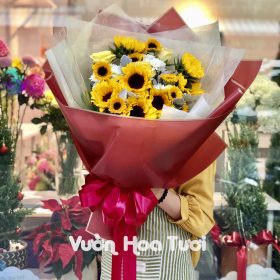 Bó hoa Hướng Dương và Hồng Trắng