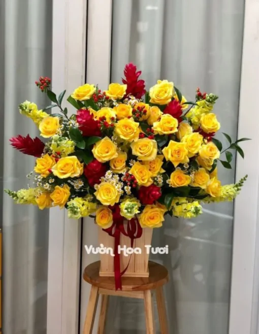 Lẵng hoa Hồng Vàng Ánh Kim