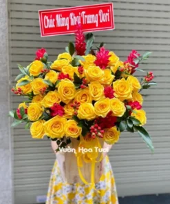 Lẵng Hoa Hồng Vàng Hạnh Phúc