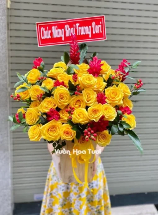 Lẵng Hoa Hồng Vàng Hạnh Phúc