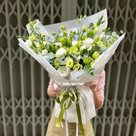 Bó Hoa Sinh Nhật Cát Tường Trắng Xanh Thiên Nhiên