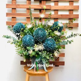 Lẵng Hoa Cúc Mẫu Đơn Xanh 5 bông