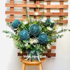 Lẵng Hoa Cúc Mẫu Đơn Xanh 5 bông