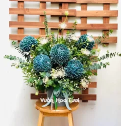 Lẵng Hoa Cúc Mẫu Đơn Xanh 5 bông