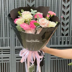 Bó Hoa Cẩm Chướng Hồng PinkWhite Rose