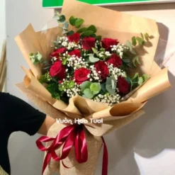 Bó Hoa Hồng Đỏ Phối Baby