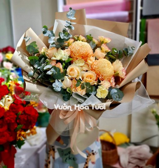 Bó hoa Cúc mẫu đơn Cam