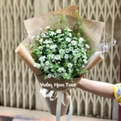 Bó Hoa Thạch Thảo Trắng Nhỏ Cổ Điển