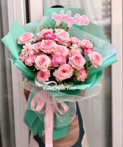 Bó hoa hồng Ohara cẩm chướng hồng
