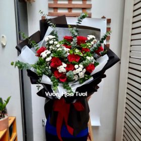 Bó Hoa Hồng Đỏ Calimero Trắng