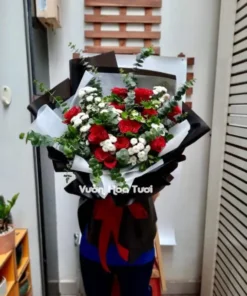 Bó Hoa Hồng Đỏ Calimero Trắng